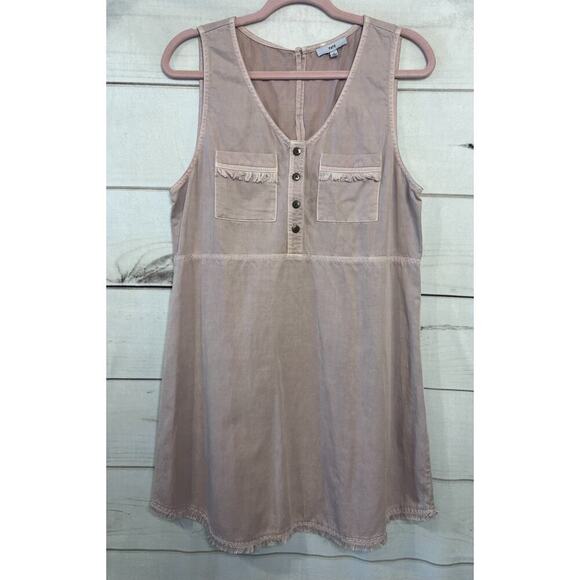 FATE Size LG Dress Light Pink Button & Pocket Accents Frayed Bottom Sleeveless - Picture 1 of 7